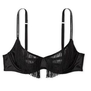 S very sexy Black Fringe Underwire Bra rhinestone Embellished Straps Victoria's